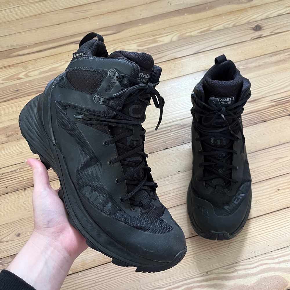 READ Merrell Rogue Hiker Mid GTX Men 11 Black Waterproof Gore-Tex Vibram Boots